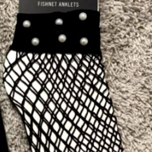 Steve Madden Fishnet Ankle Socks Faux Pearl Cuff